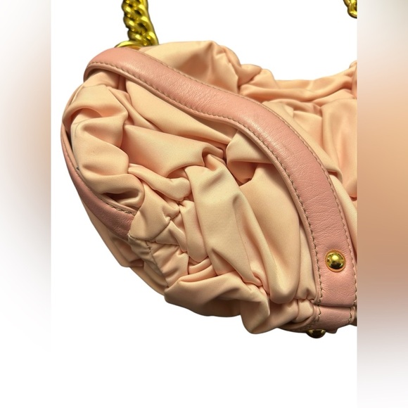 Juicy Couture Pink Ruched Pleated Nylon Gold Chain Handle Vintage Purse Handbag - Picture 7 of 16